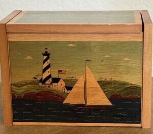 Vtg 1997 Warren Kimble Coastal Breeze Wooden Recipe Box Kamenstein Folk Art